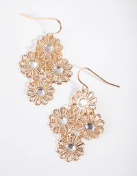 Gold Textured Flower Drop Earrings - link has visual effect only
