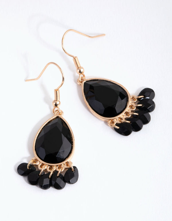 Gold Stone Set Drop Earrings
