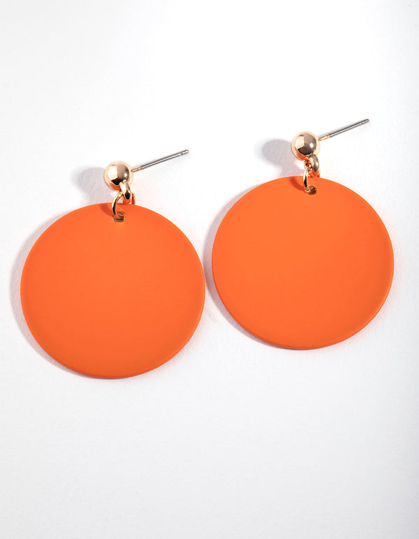 Gold Acrylic Disc Drop Earrings