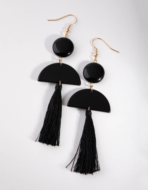 Gold Acrylic and Tassel Drop Earrings