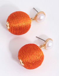 Orange Thread Wrapped Ball Drop Earrings - link has visual effect only