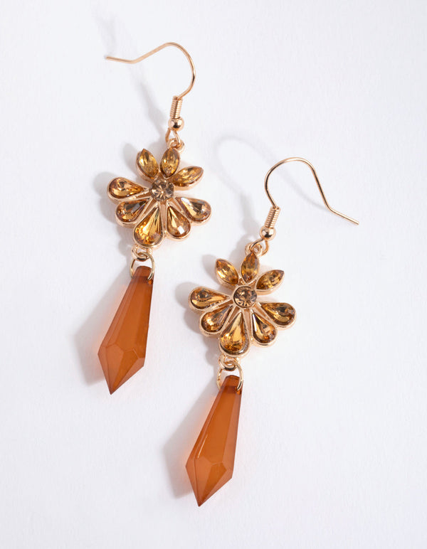 Gold Flower Drop Earrings