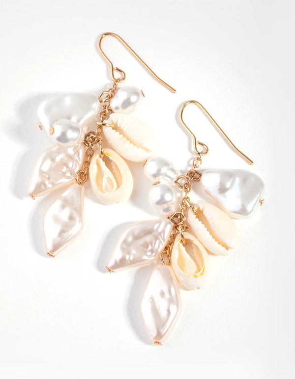 Gold Pearl Tassel Drop Earrings