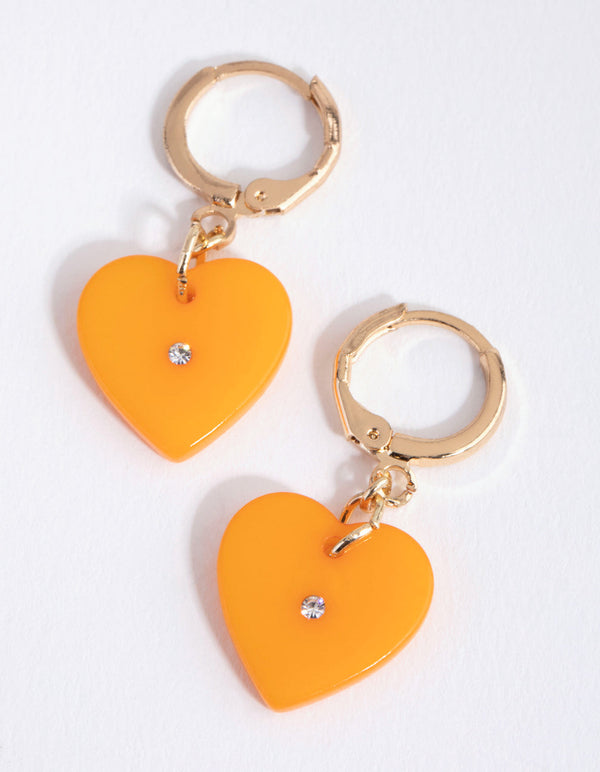 Gold Acrylic Heart Huggie Earrings
