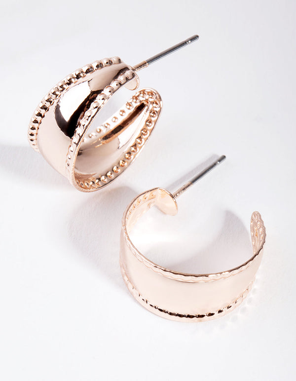 Rose Gold Textured Side Hoop Earrings
