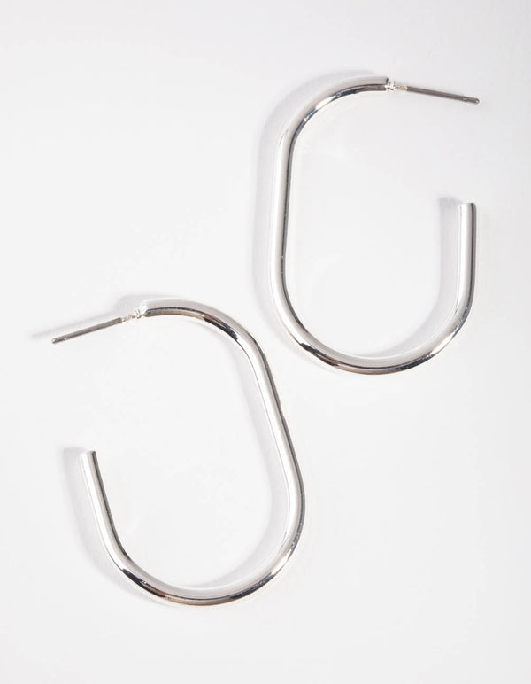 Silver Oval Hoop Earrings