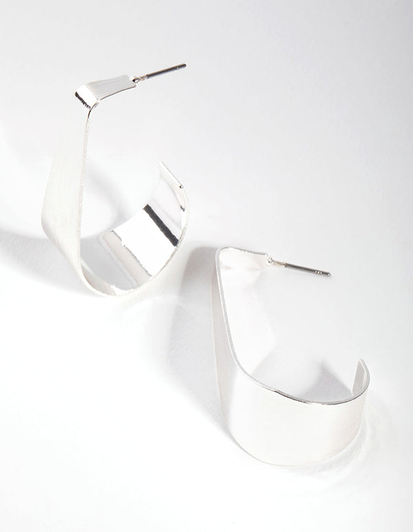 Silver Lined Flat Wide Hoop Earrings
