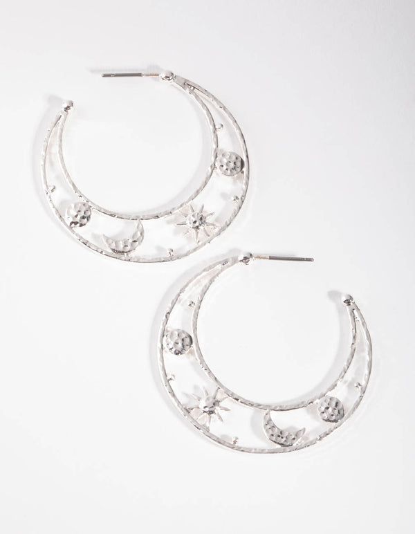 Silver Celestial Hoop Earrings