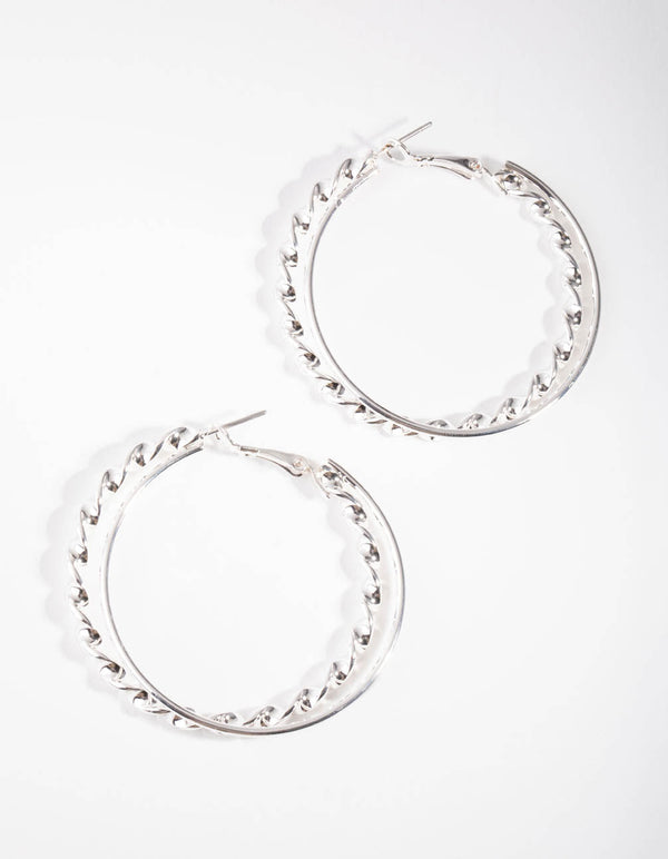 Silver Twisted Double Hoop Earrings