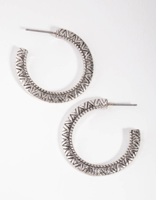Antique Silver Flat Detailed Earrings