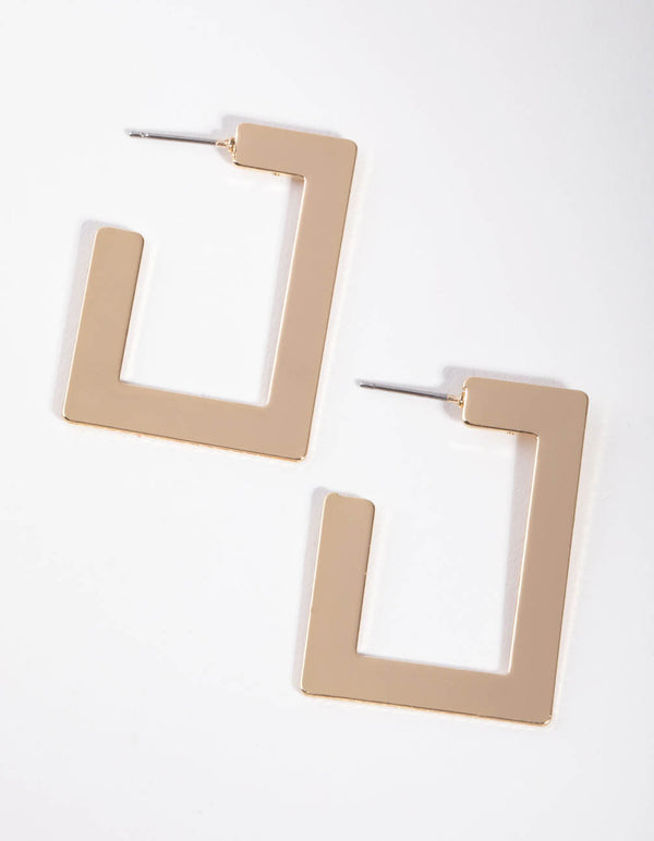 Gold Flat Rectangle Hoop Earrings