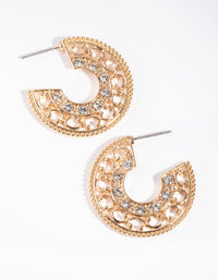 Gold Filigree Diamante Hoop Earrings - link has visual effect only