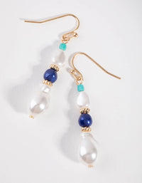 Gold Faux Pearl and Bead Drop Earrings - link has visual effect only