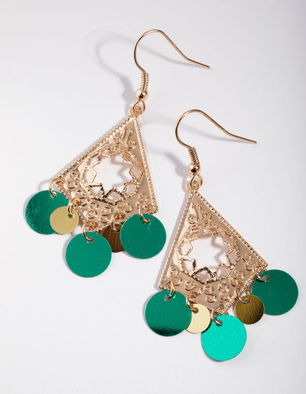 Gold Triangle Detail Drop Earrings