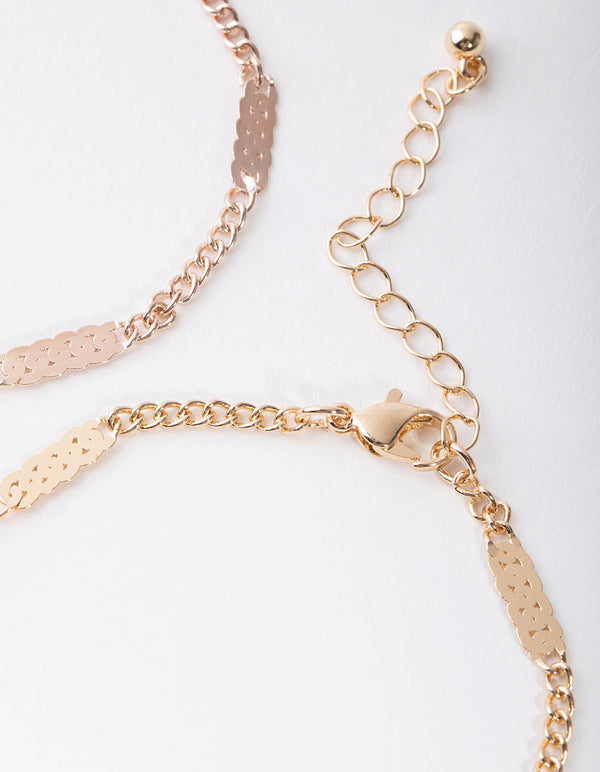 Mixed Metal Flat Chain 2-Pack Bracelet