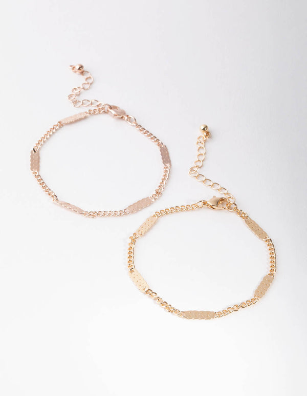 Mixed Metal Flat Chain 2-Pack Bracelet