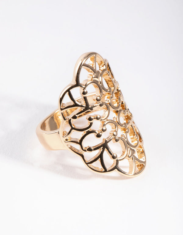 Gold Filigree Long Ring