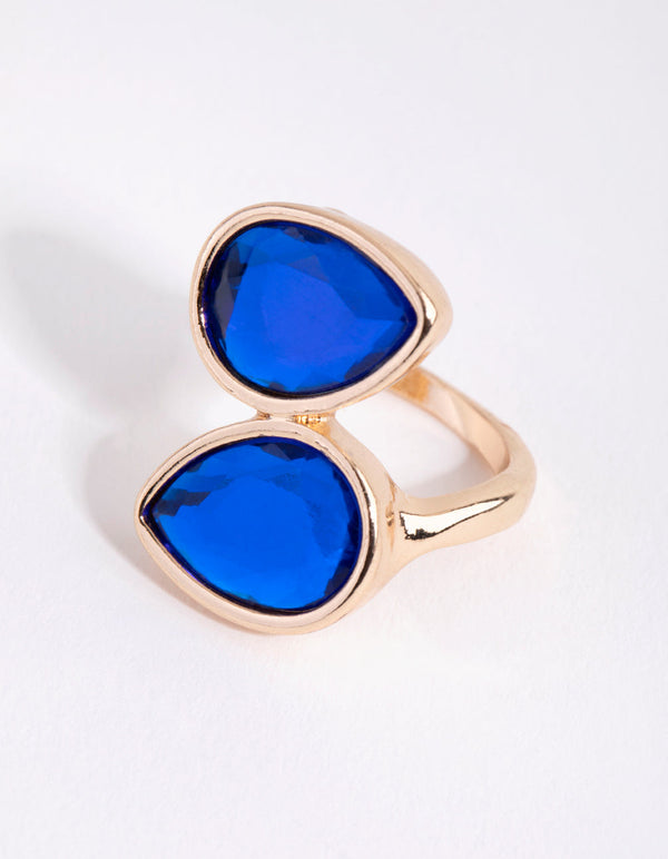 Gold Dual Blue Stone Ring