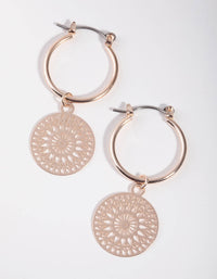 Rose Gold Filigree Drop Hoop Earrings - link has visual effect only