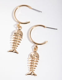 Gold Fish Bone Hoop Earrings - link has visual effect only