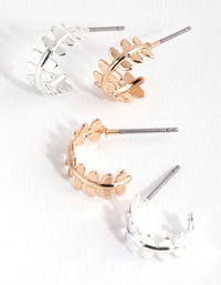 Mixed Metal Leaf Huggie Earring 2-Pack - link has visual effect only