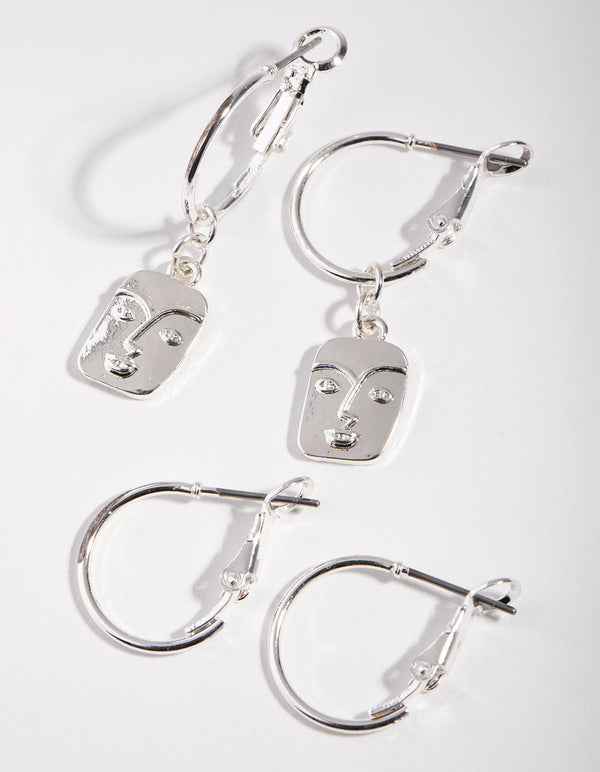 Silver Square Face 2-Pack Earring