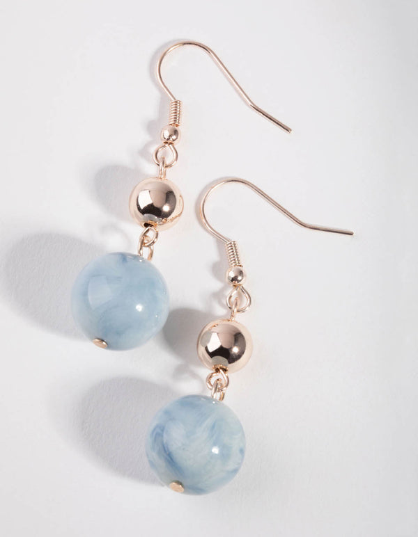 Rose Gold Marbled Ball Drop Earrings