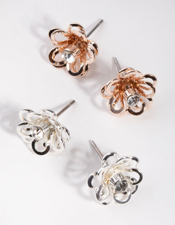 Mixed Metal Two Flower Stud 2-Pack Earring