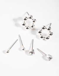 Zilveren ronde oorbellen, 3-pack - link has visual effect only