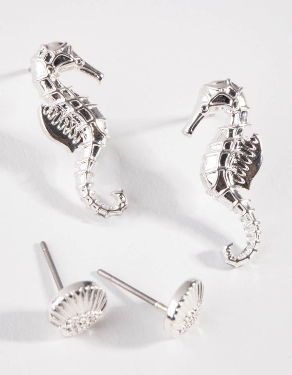 Silver Seahorse 2-Pack Stud Earring