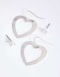 Silver Heart and Bow Earring 2-Pack - link has visual effect only