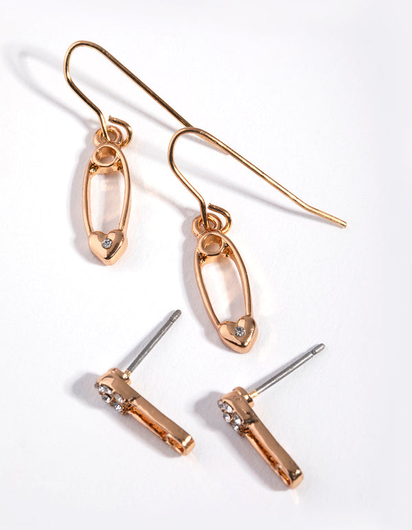 Gold Safety Pin Earring Pack