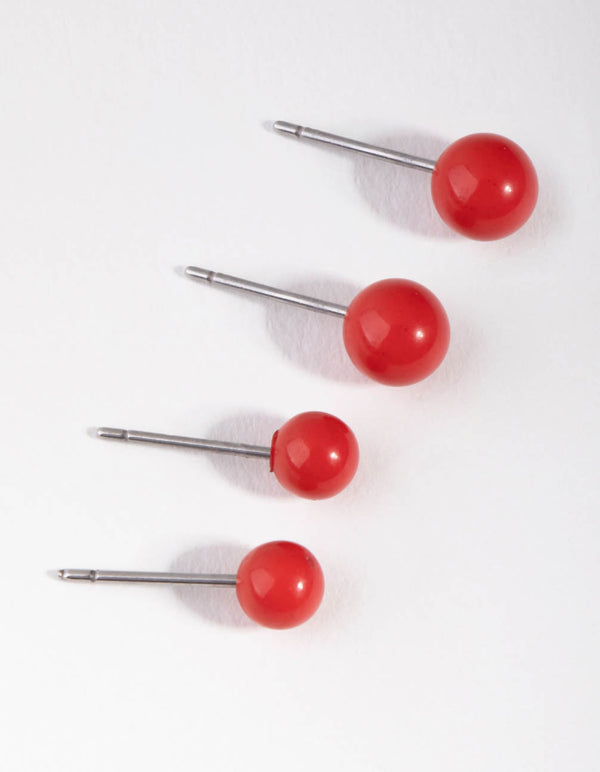 Acrylic Red Ball Stud Earrings