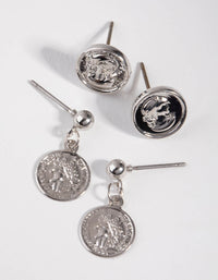 Rhodium Two Coin 2-Pack Earring - link has visual effect only