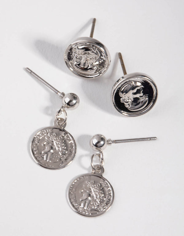 Rhodium Two Coin 2-Pack Earring