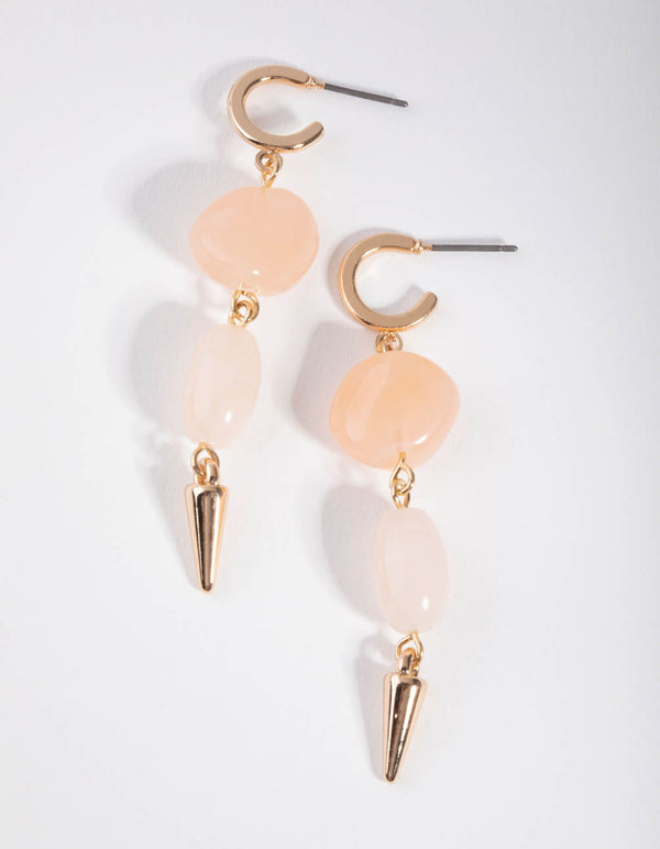 Gold Stone Drop Huggie Earrings