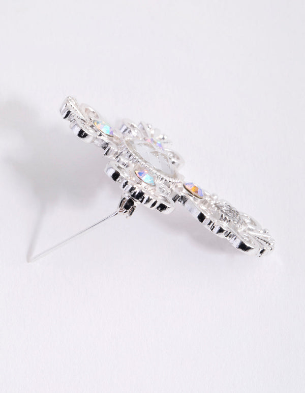 Silver Diamante Cross Brooch