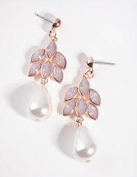 Rose Gold Stone and Faux Pearl Drop Earrings - link has visual effect only