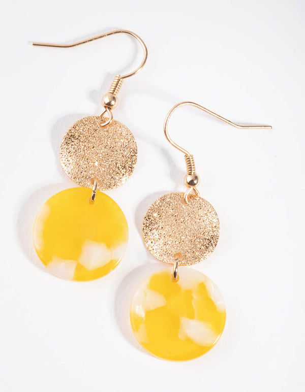Gold Double Disc Drop Earrings