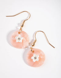 Gold Flower Acrylic Disc Drop Earrings - link has visual effect only