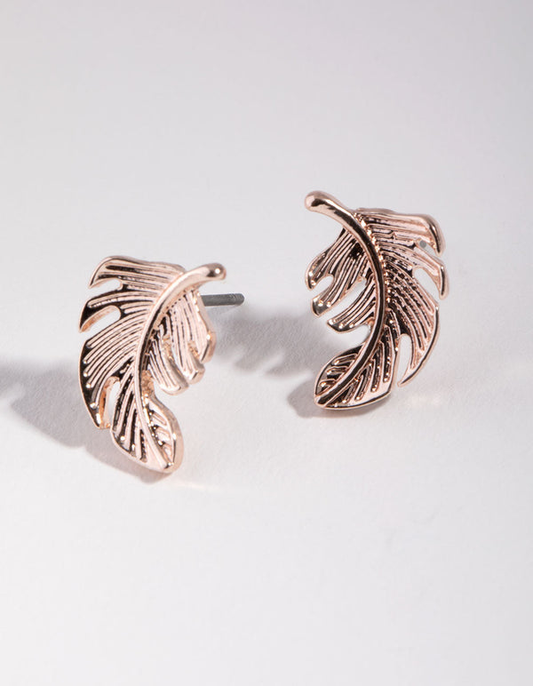 Rose Gold Metal Feather Stud Earrings