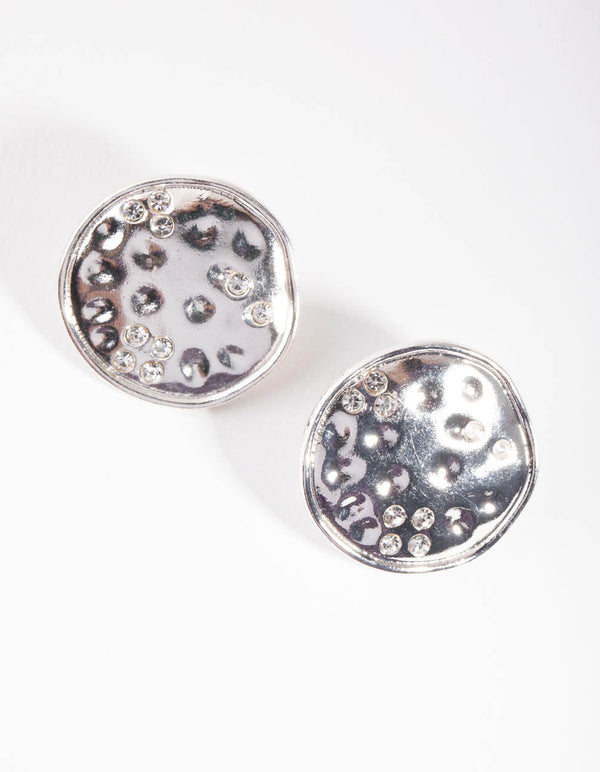 Silver Hammered Flat Stud Earrings