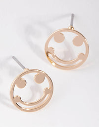 Gold Smiley Face Stud Earrings - link has visual effect only