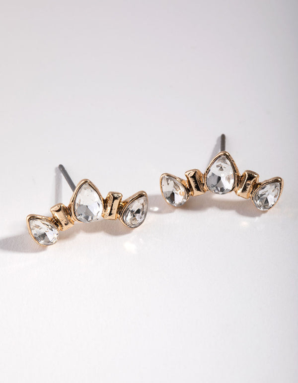 Gold Linear Diamante Stud Earrings