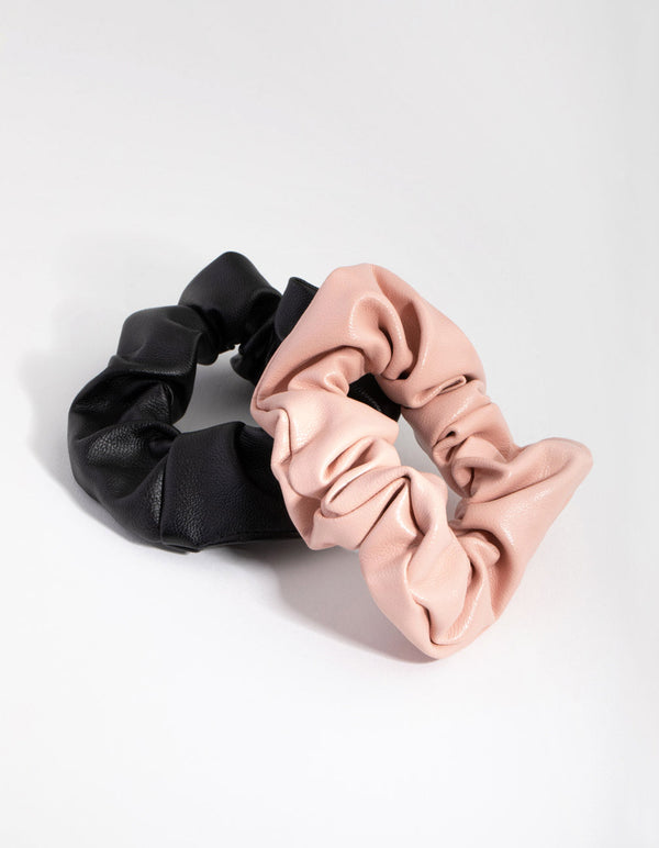 Fabric PU Colour Mix 2-Pack Scrunchie