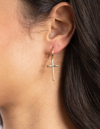 Real Gold Plated Cross Huggie Earrings - link has visual effect only