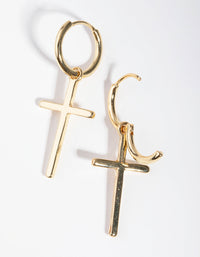 Real Gold Plated Cross Huggie Earrings - link has visual effect only