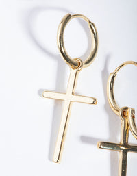 Real Gold Plated Cross Huggie Earrings - link has visual effect only