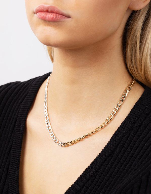 Real Gold and Silver Plated 45cm Figaro Necklace
