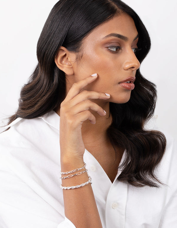 Silver Statement Mixed Chain 3-Pack Bracelet